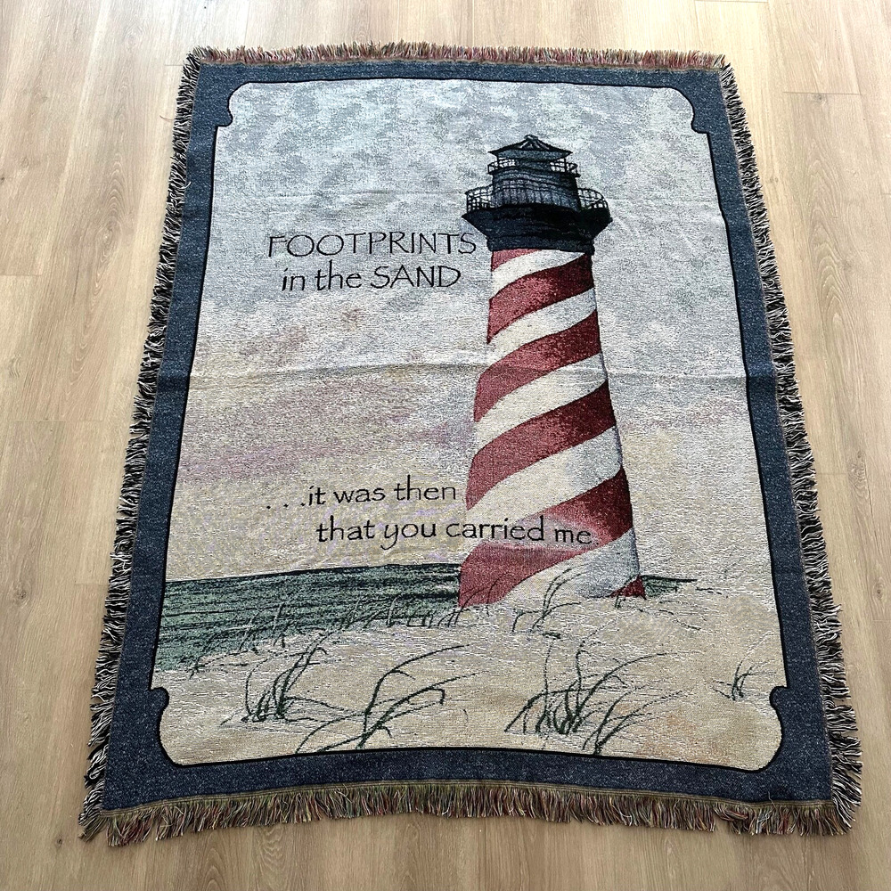Footprints in the Sand Caring Keepsakes Tapestry Lighthouse 62" x 48" Blanket